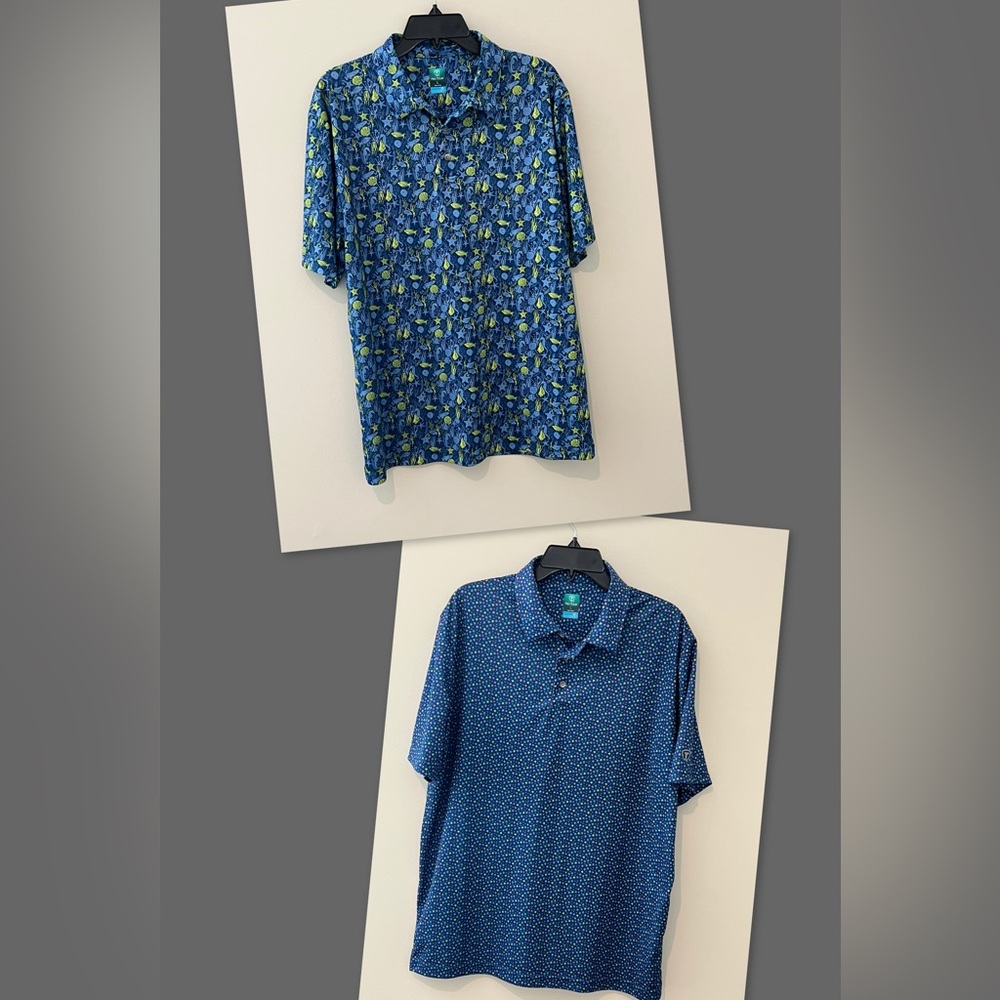 (2) Pro Tour Air Play‎ Men's Golf Polo S/S Shirt Coastal Beach Blues L large EUC